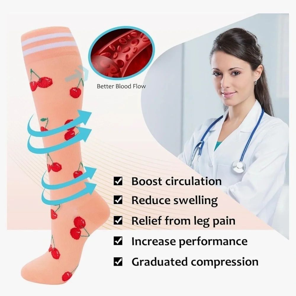 Colorful Compression Socks, 20-30mmHg compression (1 pair), Fresh Fruit Designs